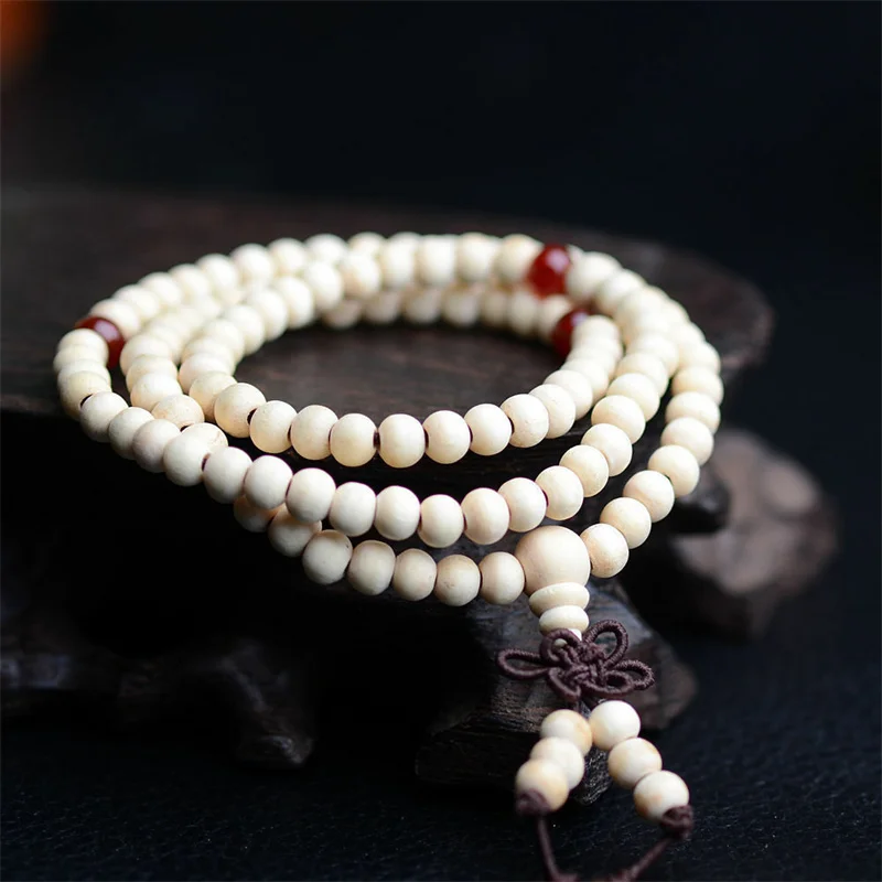 6mm 108 Beads Natural Sandalwood Bracelet for Women Buddha Meditation Prayer Bead Mala Buddhist Long Tassel Bangle Men Jewelry