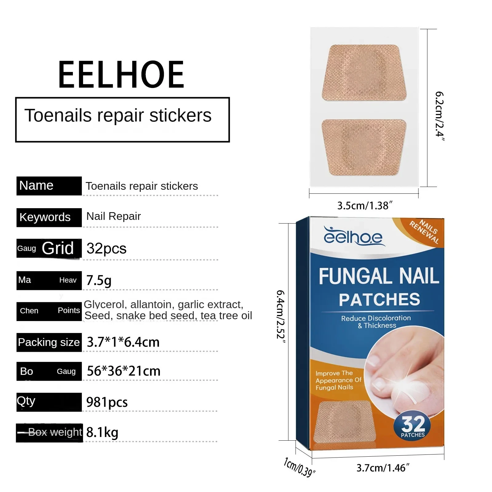 32/64PCS Foot Nail Repair Patch Grey Fungal Nail Thicken Soft Paronychia Infection Feet Nail Correction Sticker Ingrown Toenail