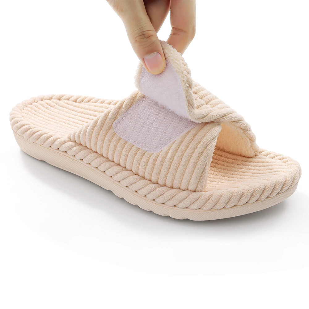 LItfun Fuzzy House Slippers Women Four Season Warm Cotton Slippes Open Toe Bedroom Slides Outdoor Faux Fur Lining Plush Slippers