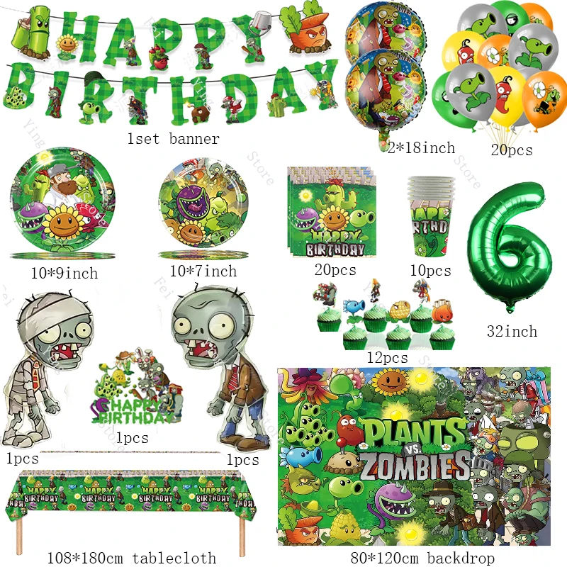 Game P-Plants vs Z-Zombies Birthday Party Disposable Tableware Balloon Background Decoration Children Party Supplies Props Gifts