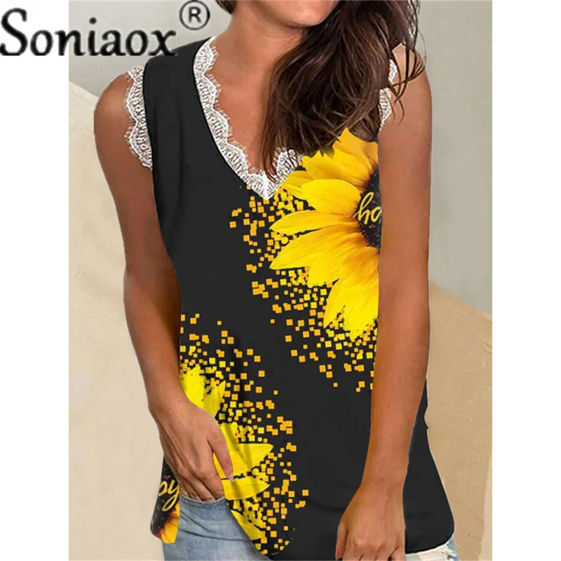 

Hot Sale Summer 2022 Fashion Women Floral Print Tank Tops V-Neck Sleeveless Casual Lace Tops Ladies Bottoming Vest Shirt Tops