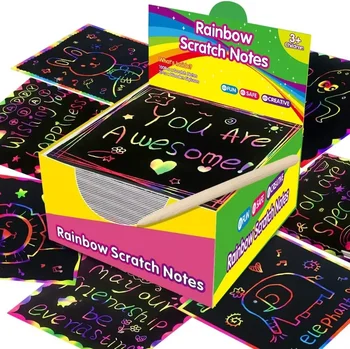 2024 Colorful Scratch Magic Paper Note Kids Painting Drawing Rainbow Scratch Off Paper Teens Rainbow Scratch Art for Kids 1
