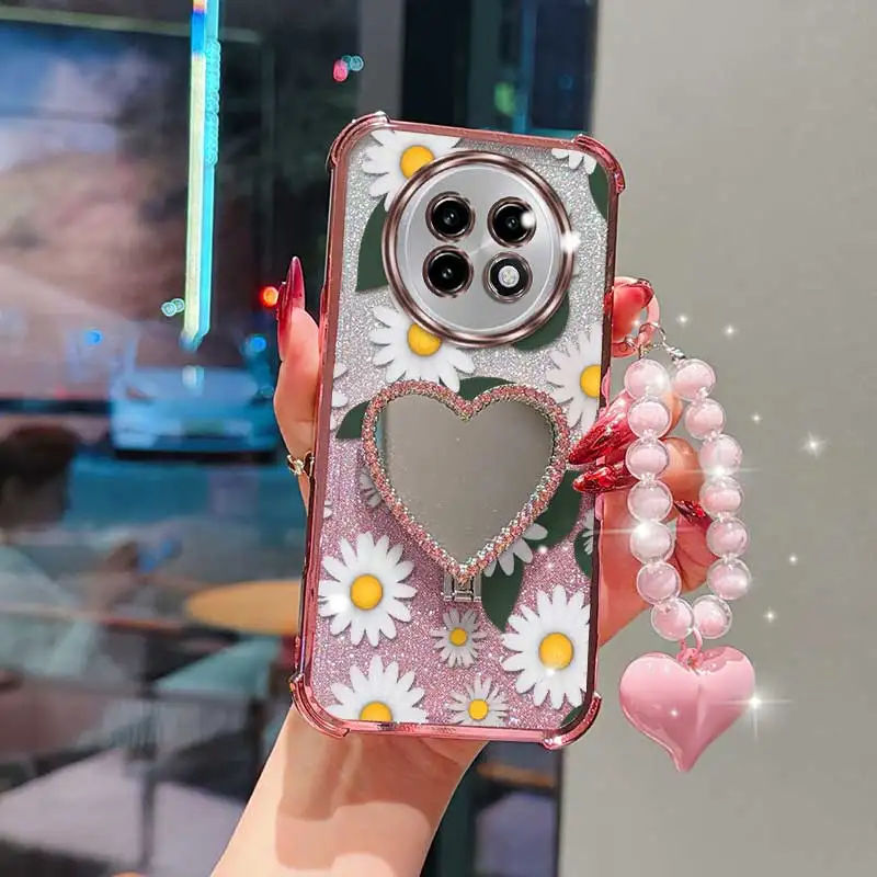 White Daisy Phone Case Set with Lanyard & Circular Stand - 3 Piece Bundle