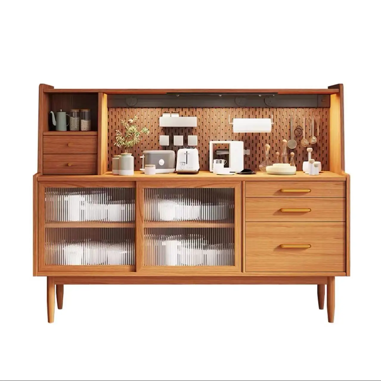 LXY 無垢材狭い食事サイドティーとワインキャビネット穴ボード一体型壁