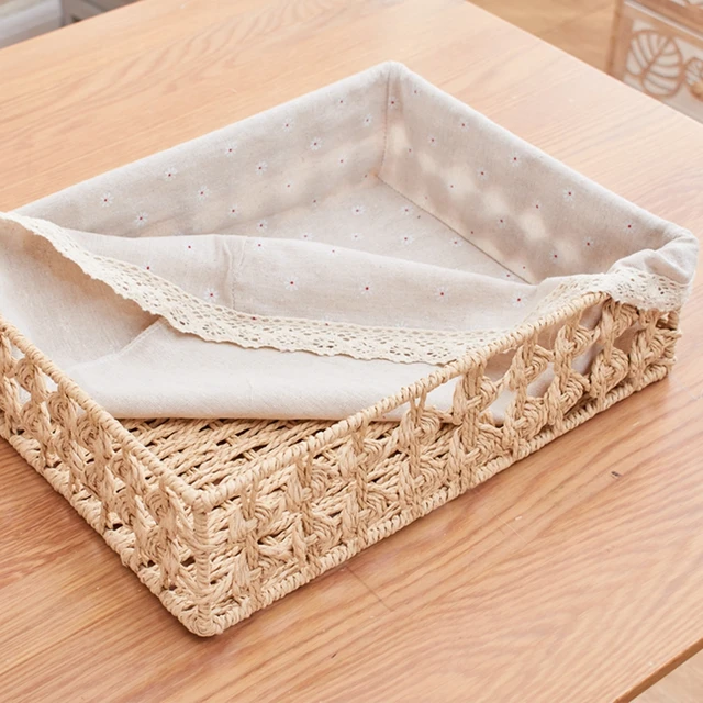 Rattan Tároló Kosarak Szőtt Kosár Gyümölcs Kenyér Snack Tálca Piknik Asztali Kozmetikai Szervező Hálószoba - Image 3