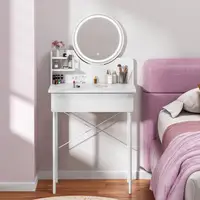 Bedroom Dressing Table 3 Modes Brightness Adjustable Makeup Vanity Desk with LED Lighted Mirror Vanity Table with 1 Drawer 2