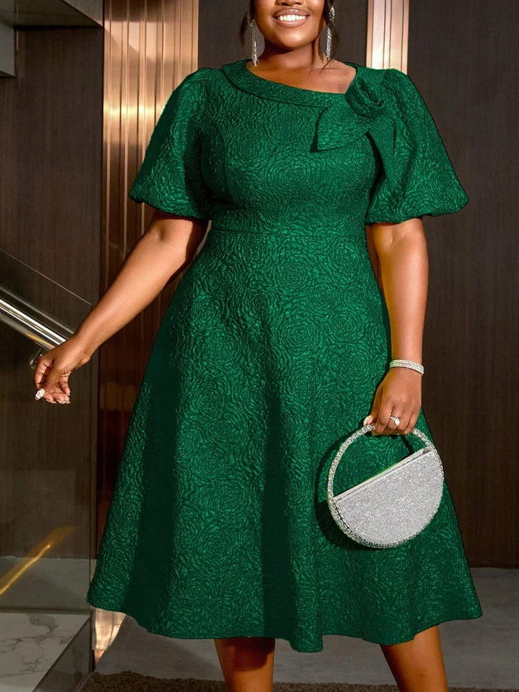 Wmstar Dress Women Wholesale New Large Sized Fashionable Puffed Sleeve High Waisted Evening Comfortable Jacquard Party Commuting