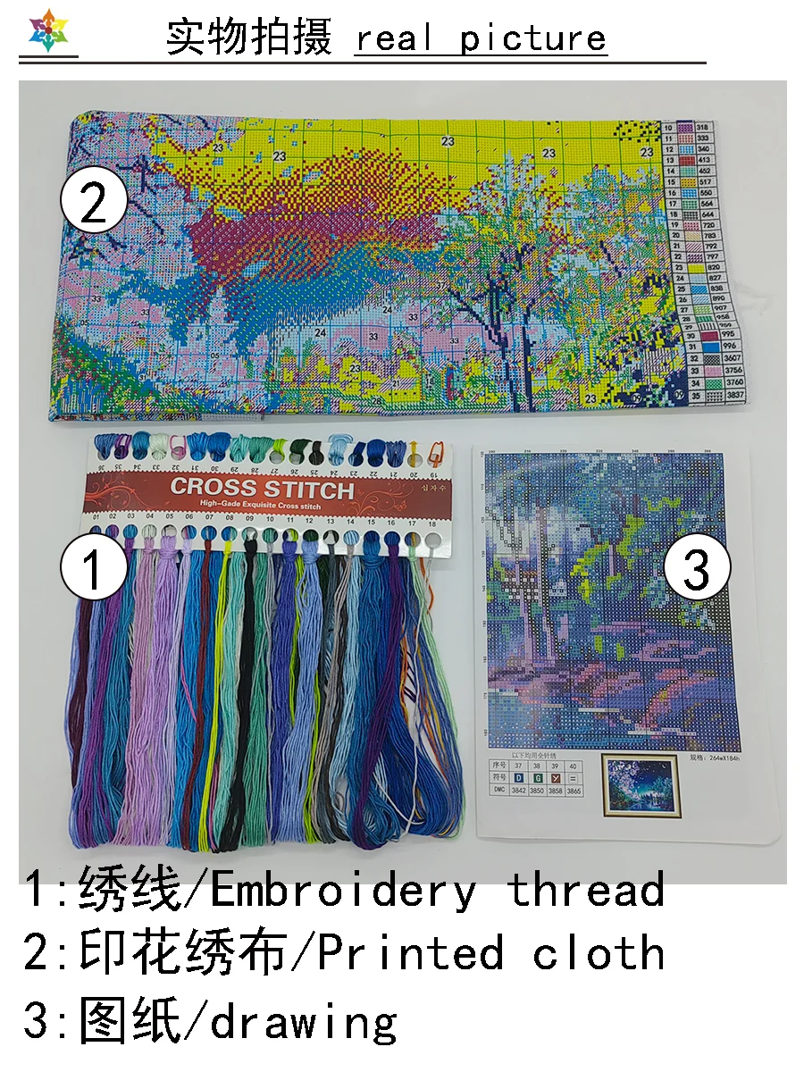 Qizui Sky Landscape Cross Stitch DIY Embroidery Kit Flower Living Room Decorative Painting 11CT 9CT Printed Needlework Pack Set cross stitch kit