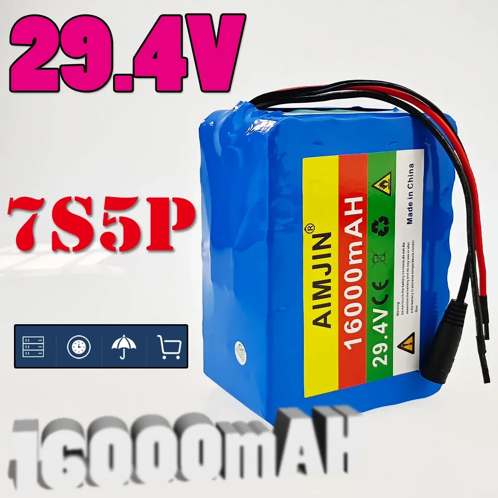

Комплект литий-ионных батарей 7S5P 29,4 в 16 Ач 18650, Встроенная интеллектуальная система управления содержимым для велосипеда, одноколесного велосипеда, скутера, колесного кресла с зарядным устройством 29,4 в 2 А