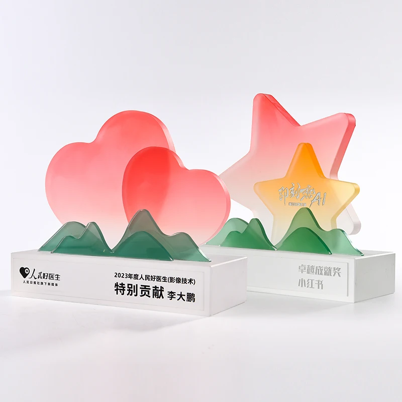 Customized Creative Love Matte Five pointed Star Crystal Trophy, Enterprise Award Annual Meeting Team Souvenir, Honor Medal, 1Pc