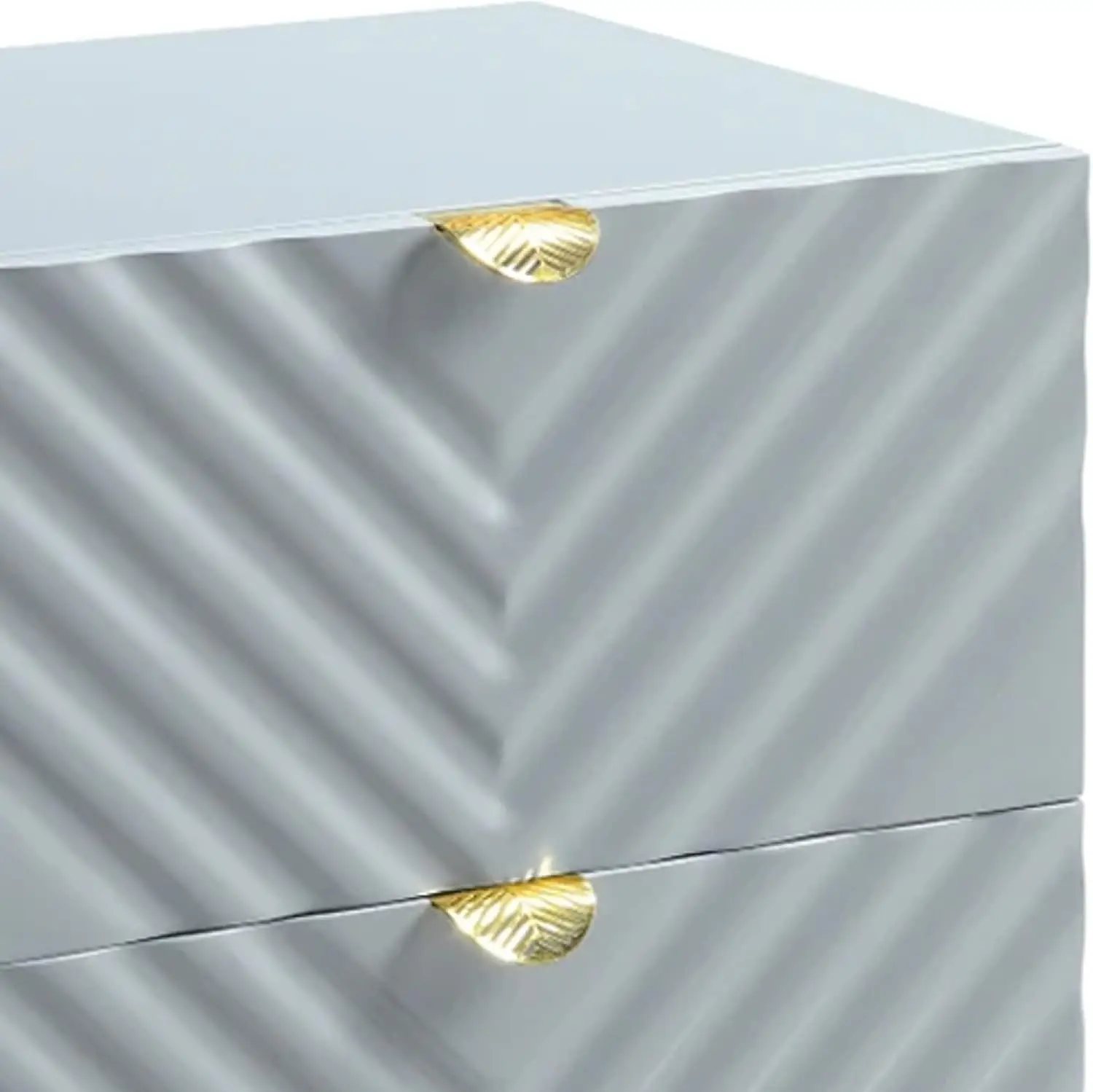 25 Inch Wood Nightstand, Textured Wavy Design, Metal Legs, Gray and Gold