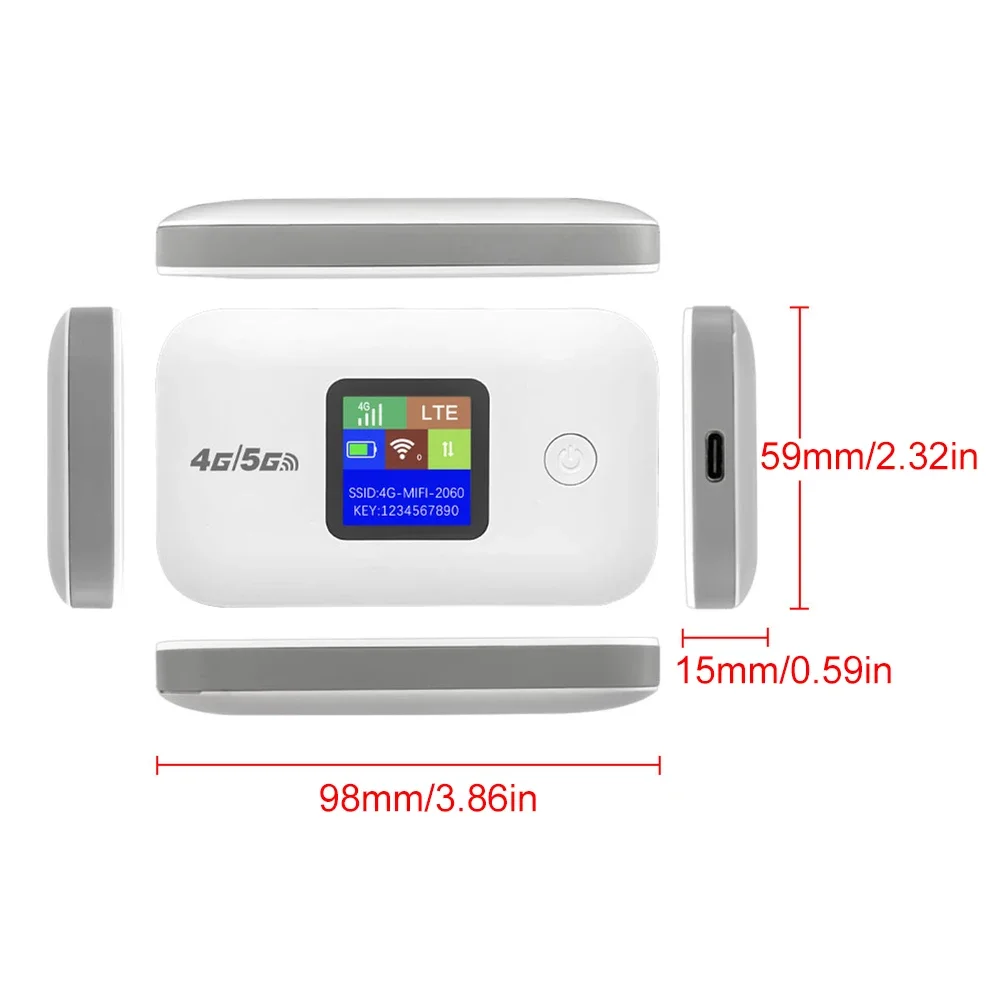 Portable High-Speed 4G/5G LTE WiFi Router with Sim Card Slot and 3500mA Battery