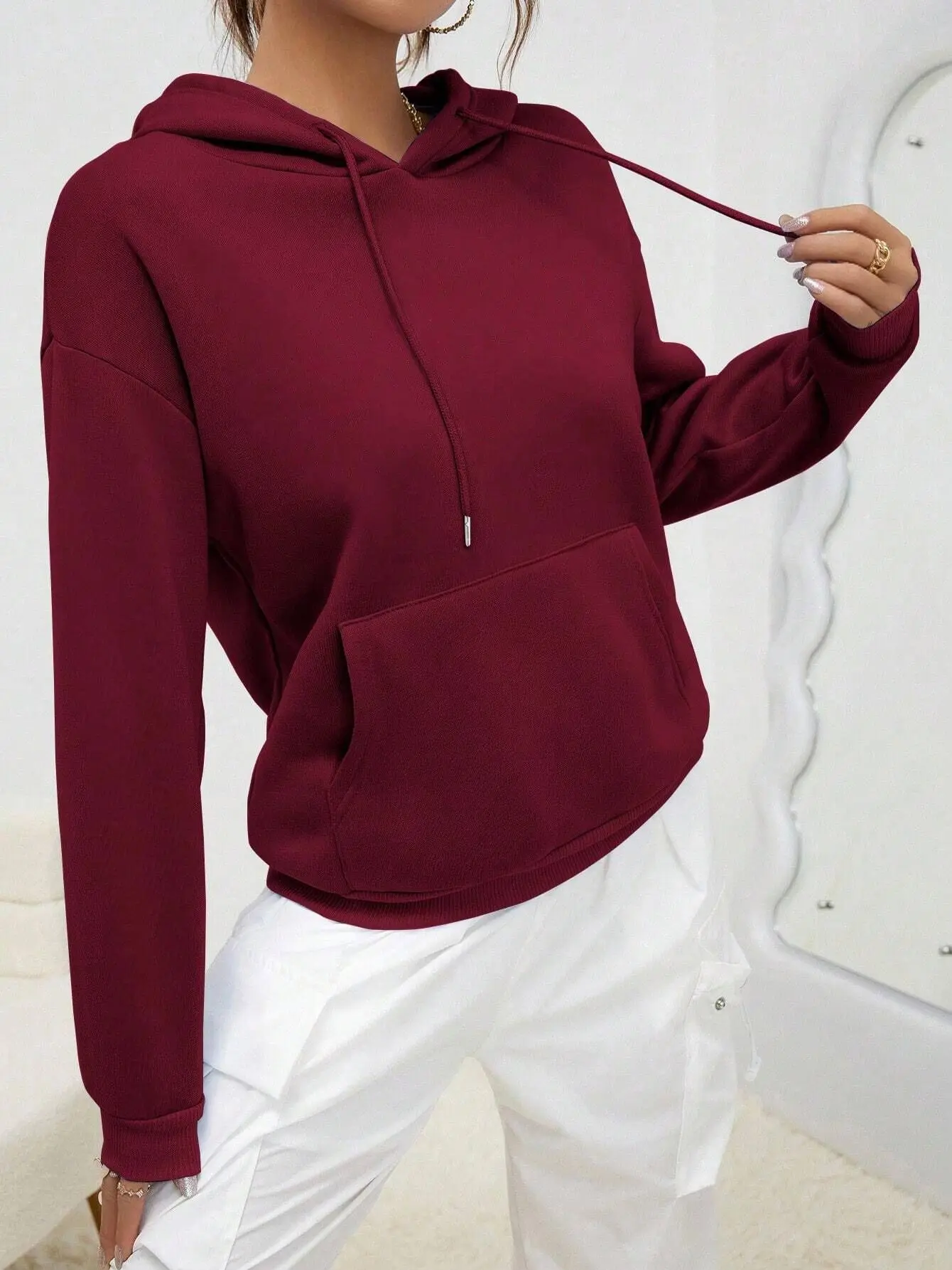 Solid Color Hoody For Female Autumn Fashionable Clothing Casual Fleece Pocket Hoodies Multicolor Unisex Women Streetwear
