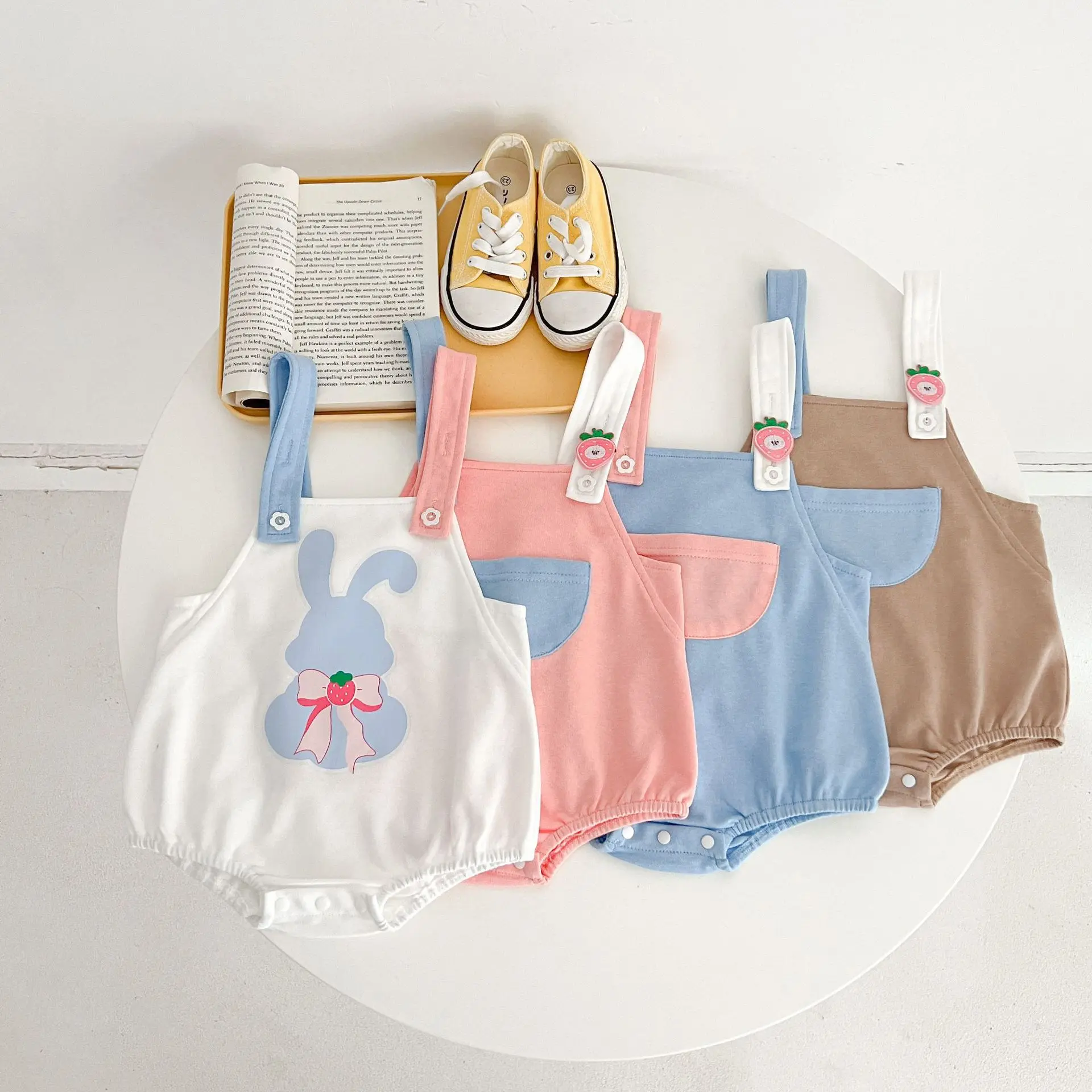 

6714 Baby Suspenders Pant 2023 Summer New Color Matching Girl's One Piece Clothes Cartoon Climbing Clothes