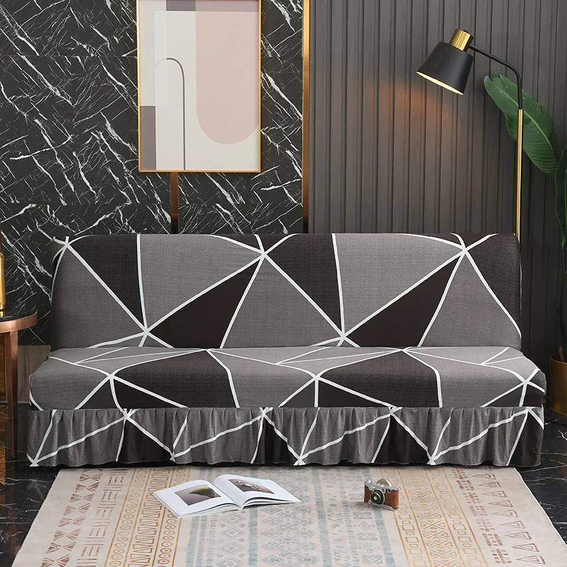 Stretch Armless Futon Cover with Skirt Printed Folding Sofa Bed Cover Washable Sofa Couch Cover Furniture Bed Protector S M L 6