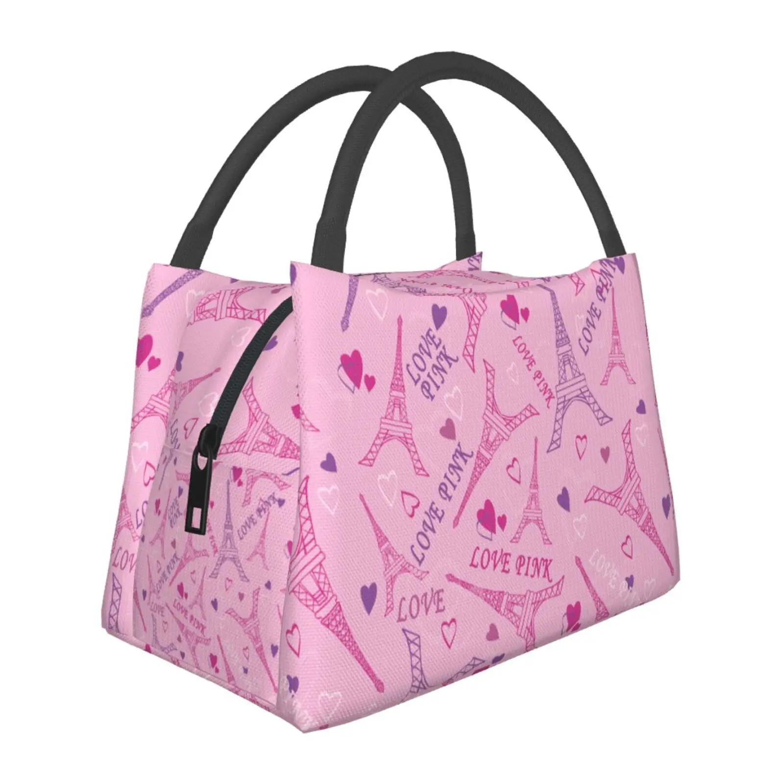 Pink Lovers Tower Insulated Lunch Bag Food Bag Women Lunch Bag For Work Tote Con Lunch Bag Kawaii Girl Shcool Picnic Office