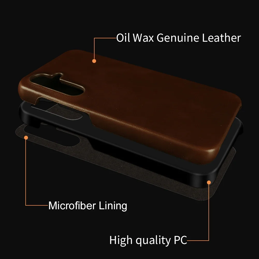 Retro Genuine Leather Phone Case with Aesthetic Oil Wax Finish