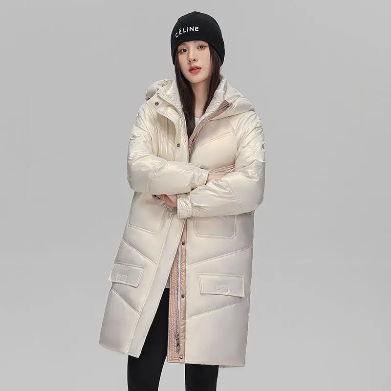 Women Down Jacket Black Long Down Coat Skiing Jackets for Women Loose Hooded Advanced Korean Intensification Feather Coats Short