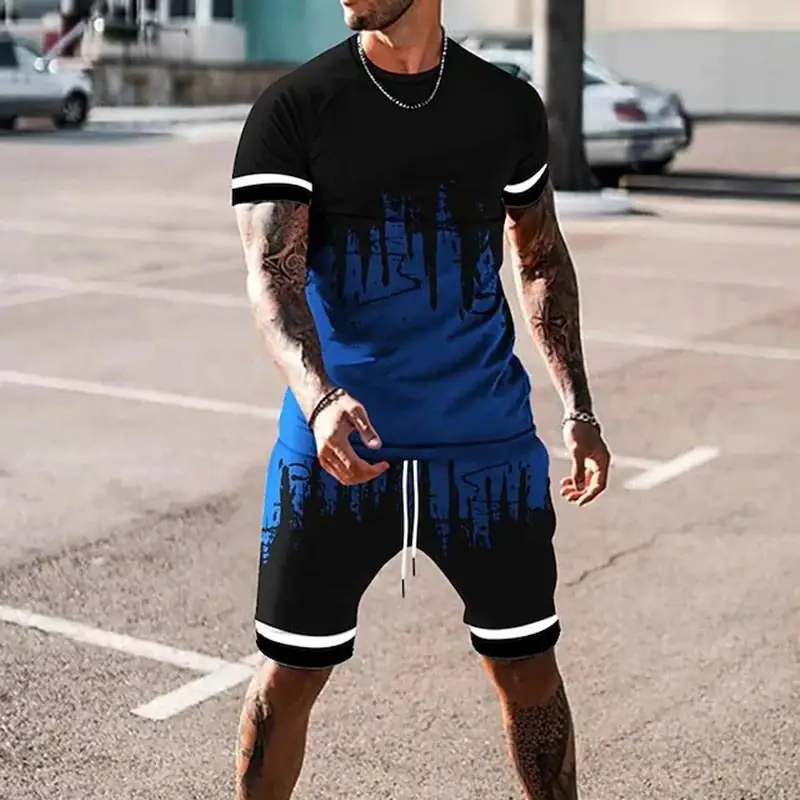 2023 Men Shadow City T Shirt 2 Piece Sets Jogging Short Sleeve Suit Tracksuit 3D Print Fashion Oversized Sweatshirt Clothing 2023 men shadow city t shirt 2 piece sets jogging short sleeve suit tracksuit 3d print fashion oversized sweatshirt clothing