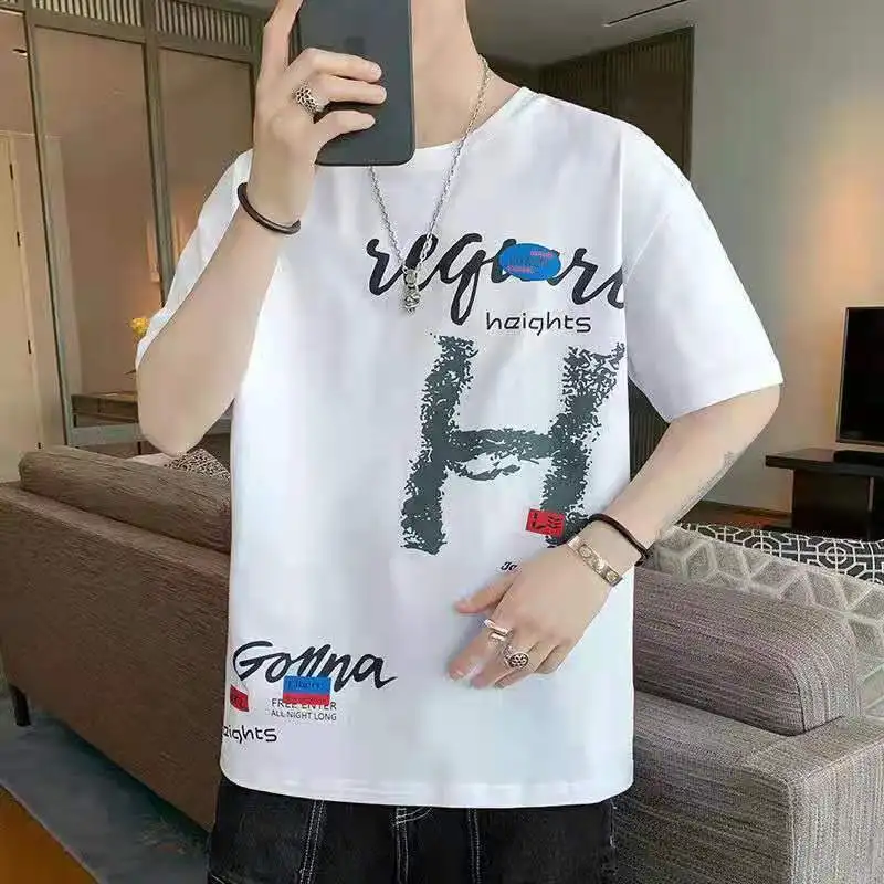 thumbnail image 1 of Camisetas para hombre, camisetas con el alfabeto, camisetas para hombre, camisetas estampadas, top 100℅ de algodón, ropa barata y cómoda, estilo Y2k, estilo informal, estilo Harajuku, 1 of 5