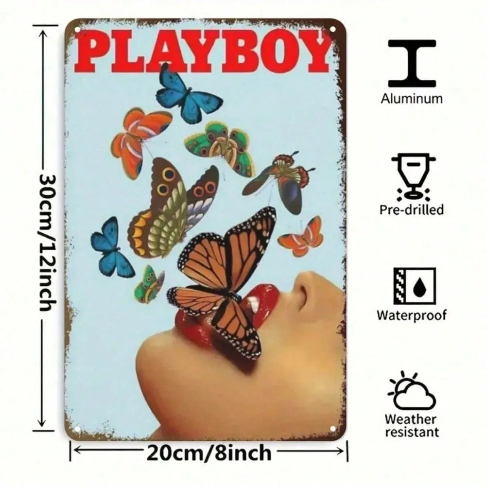 Playboy Aluminum Sign Vintage Wall Decor for Man Cave Home Bar Office Waterproof Metal Art