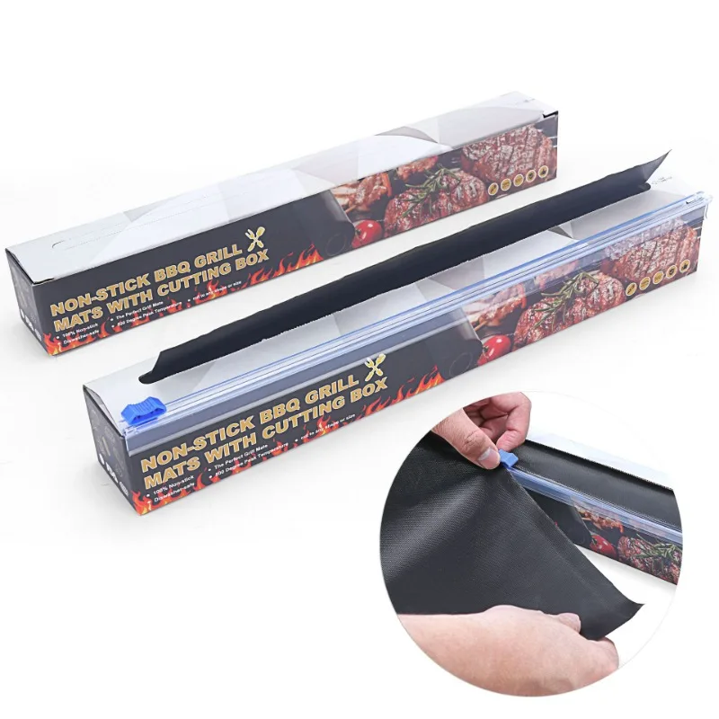 Non-stick BBQ Grill Mat With Cutting Box Baking Mat Cooking Grilling Sheet Heat Resistance Easily Cleaning Kitchen