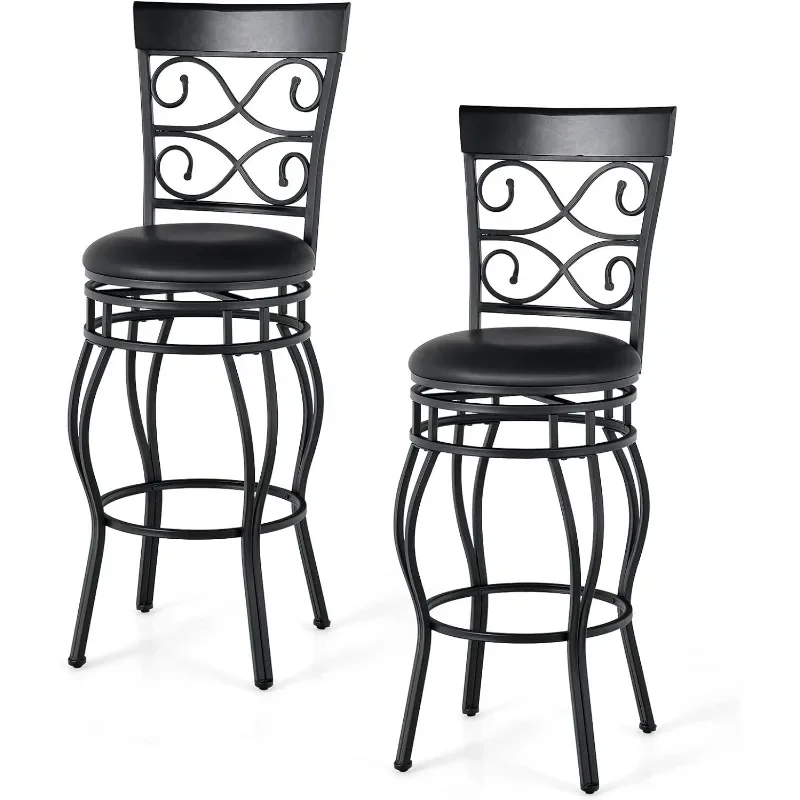 Bar Stools Set of 2, 360 Degree Swivel, 30" Bar Height Stools, with Leather Padded Seat Bistro Dining Pub Metal Vintage Chairs - Image 6