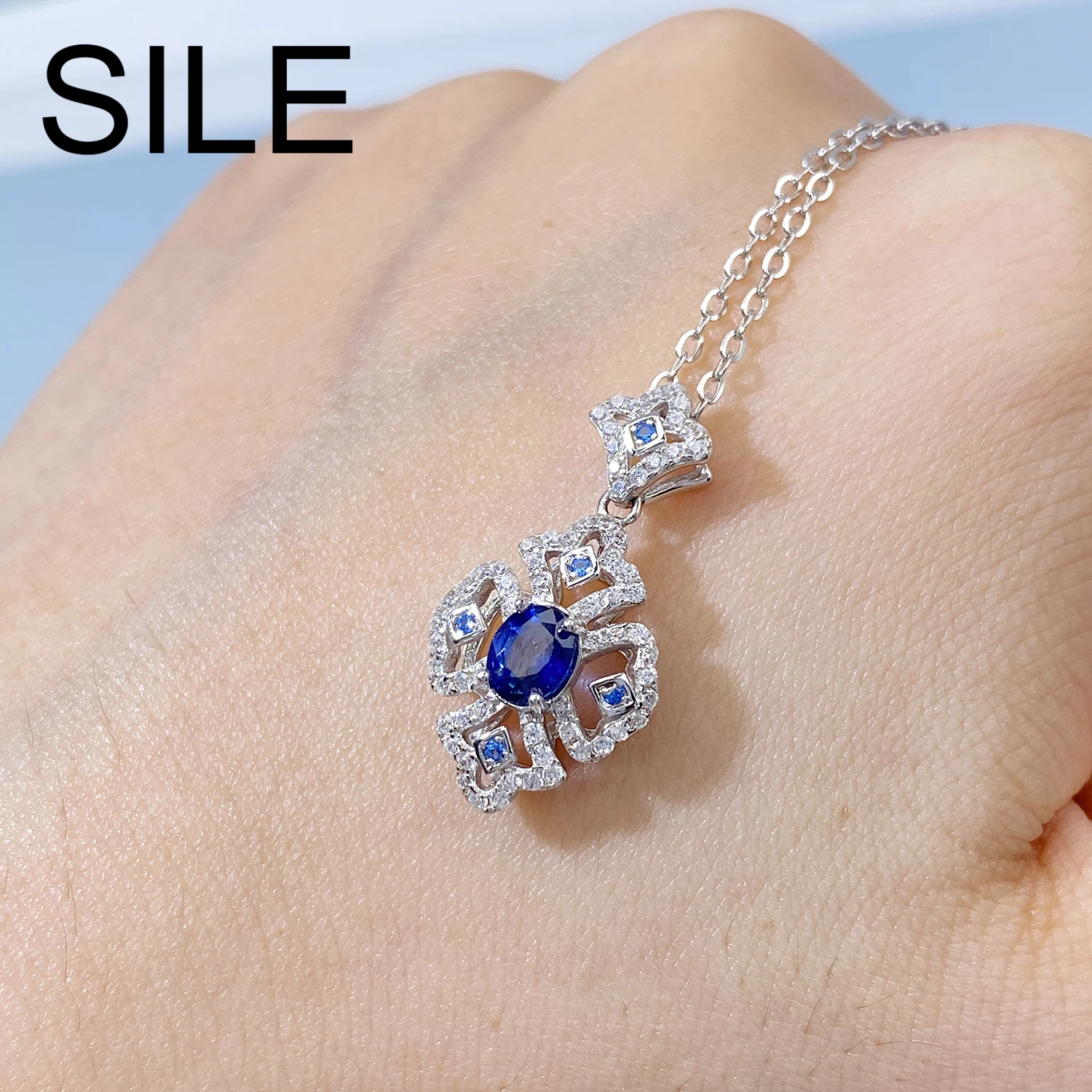 

Женское ожерелье из серебра 925 пробы с сапфирами