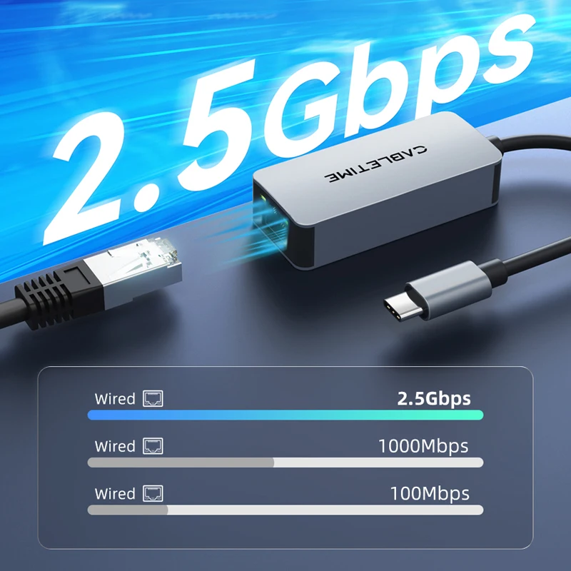 Cabletime-usb c para Adaptador Ethernet Placa de Rede Lan Laptop pc Macbook Nintendo Switch C445 2.5gbps Usb 3.1 - Imagem 3