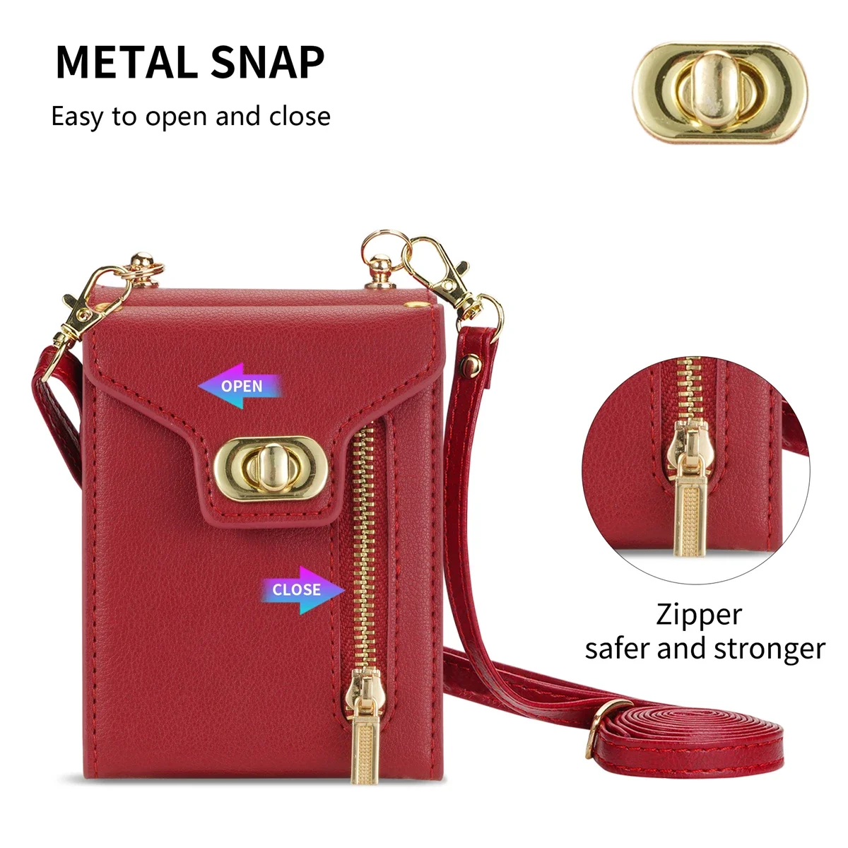 Zipper Wallet Crossbody Phone Case with Card Holder and Leather Cover