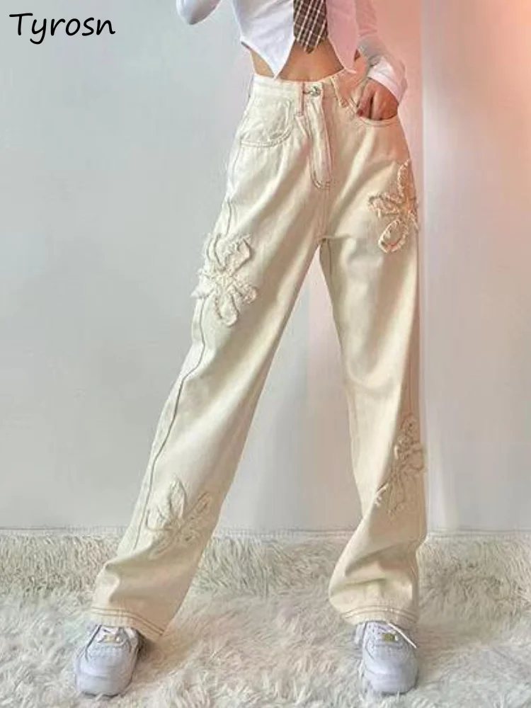 

Jeans Women Patchwork Students Washed Vintage Daily All-match Trendy Straight Korean Style Cozy High Waist Simple Casual Stylish