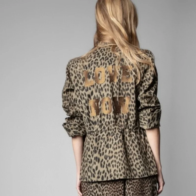 

New Women Apricot Animal Texture Work Jacket for Autumn and Winter