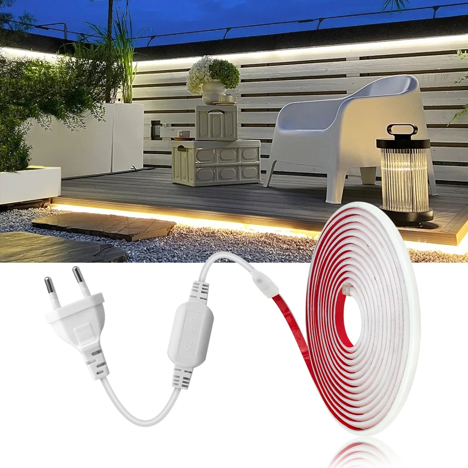 

Adhesive COB LED Strip Light 288LEDs/m Fexible Ribbon Outdoor Waterproof Led Tape AC 220V High Bright For Kitchen DIY Lighting