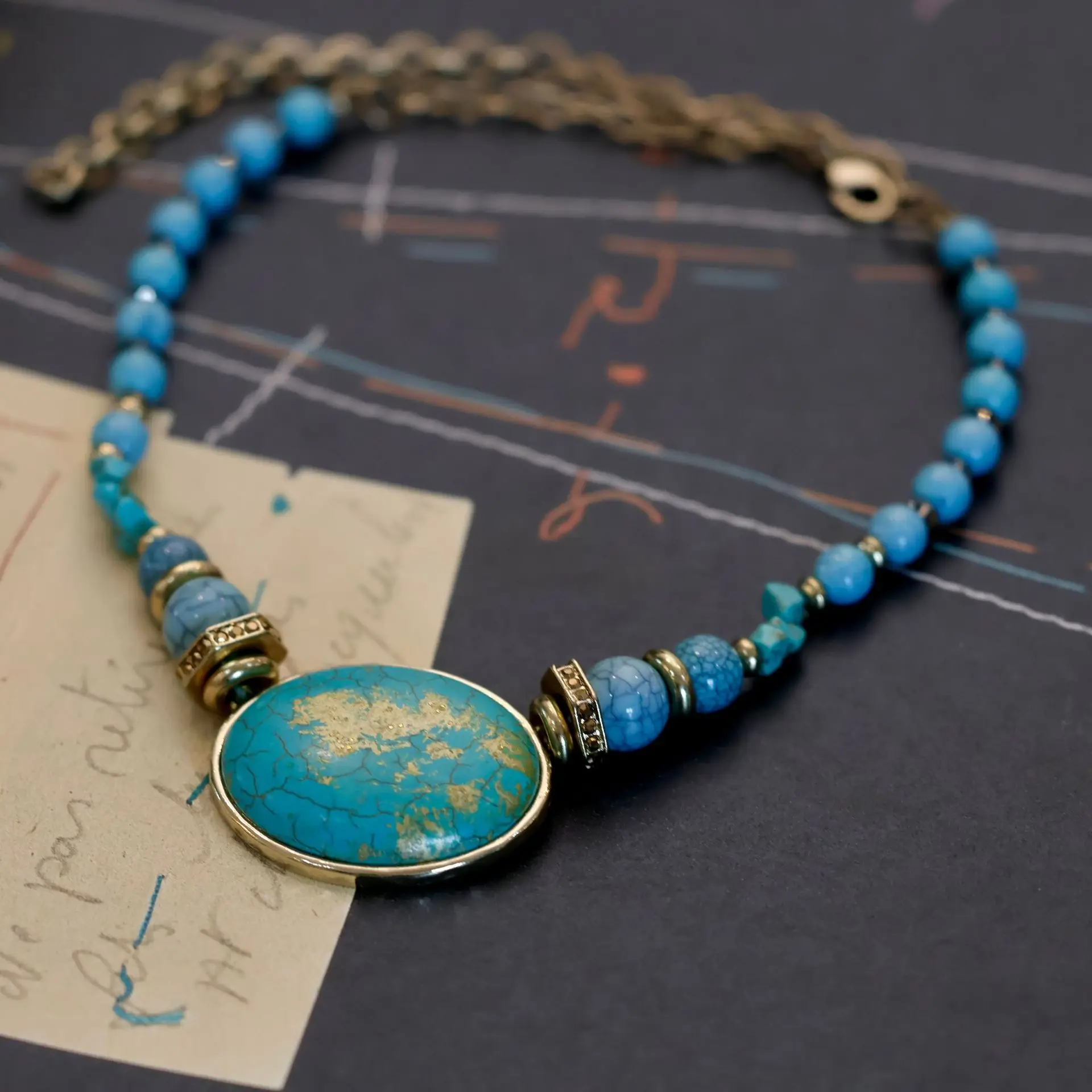 European and American niche turquoise retro necklace