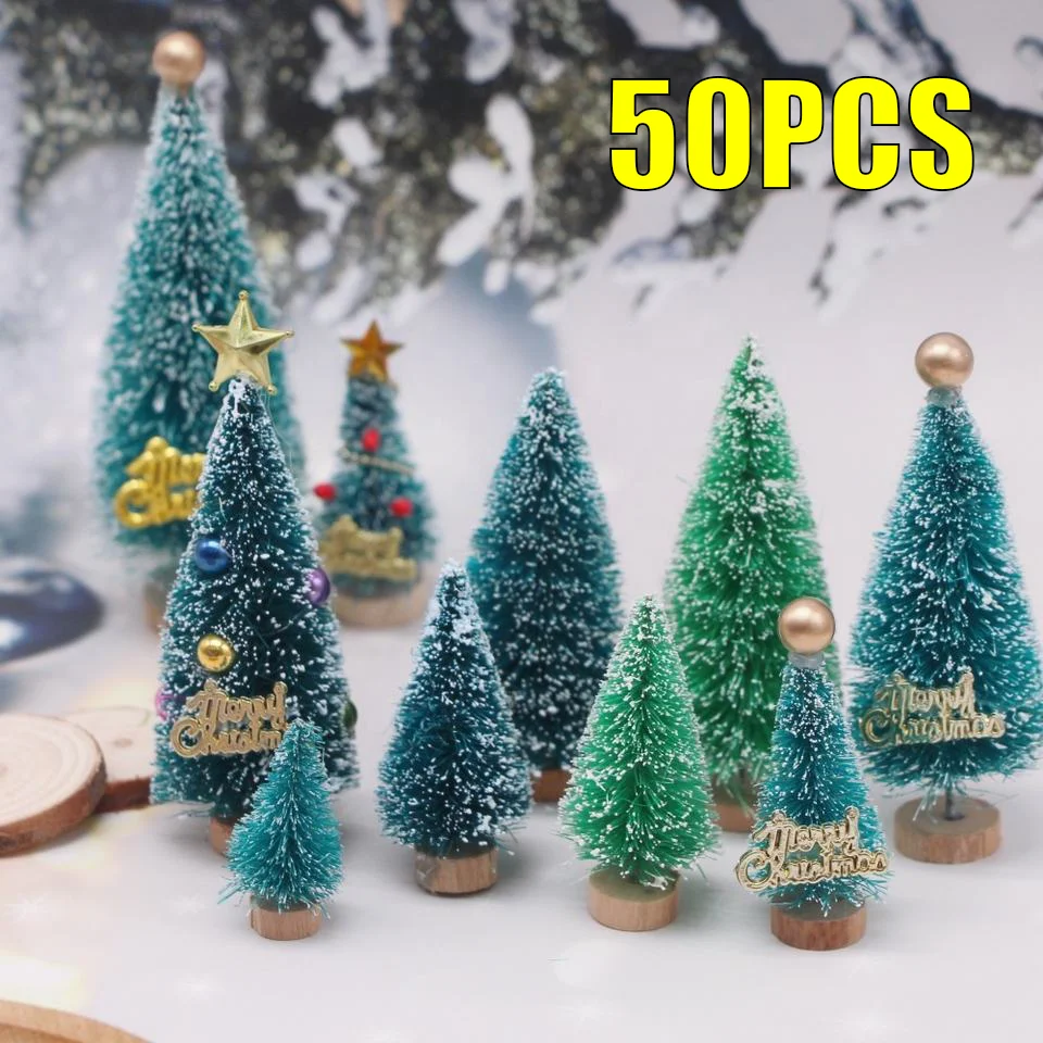 50PCS Mini Christmas Tree Sisal Silk on Cedar Pine Christmas Tree Christmas Window Decoration Christmas Desktop Decoration