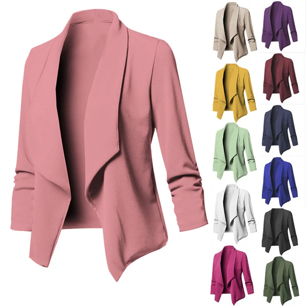 Oversized Female Blazers Notched Long Sleeve Pleated Workwear