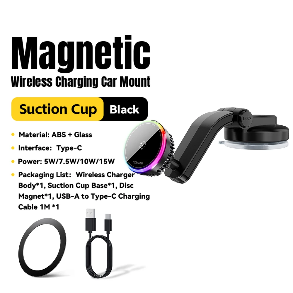 Essager Cooling Magnetic Car Wireless Charger with 15W Fast Charging and 360° Rotation