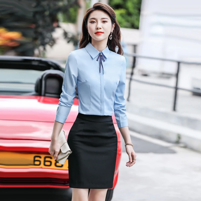 Fashion Women Blouses & Shirts Sky Blue Long Sleeve Office Ladies Work Wear  Clothes Female Tops - Blouses & Shirts - AliExpress