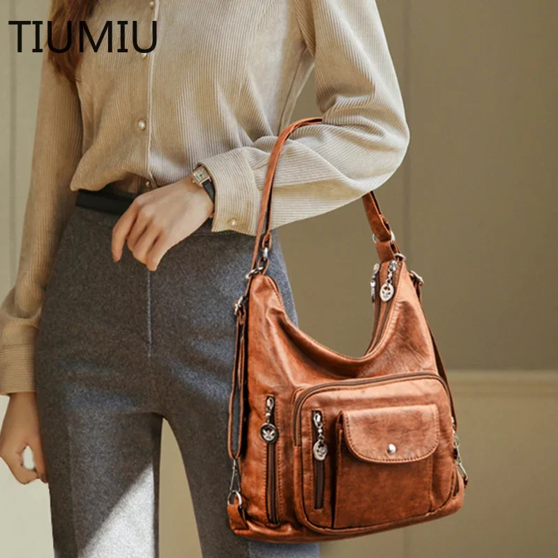 3 In 1 Women Backpack Vintage Women Bag high quality Pu Leather Backpack Ladies Casual Tote Designer Shoulder Bag Women Handbags