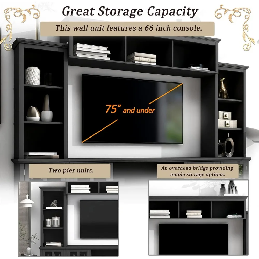 Modern TV Stand Storage Media Console Entertainment Center, Entertainment Wall Unit with Bridge, Modern TV Console Table 6