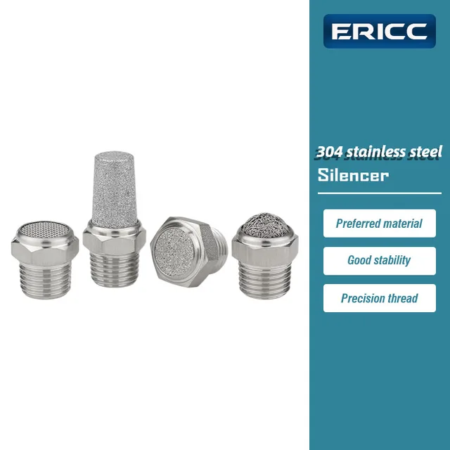 304 Stainless Steel Muffler with Flat End and Pointed End 1/8“1/4" 3/8" 1/2" Pneumatic Air Silencer Exhaust Muffler