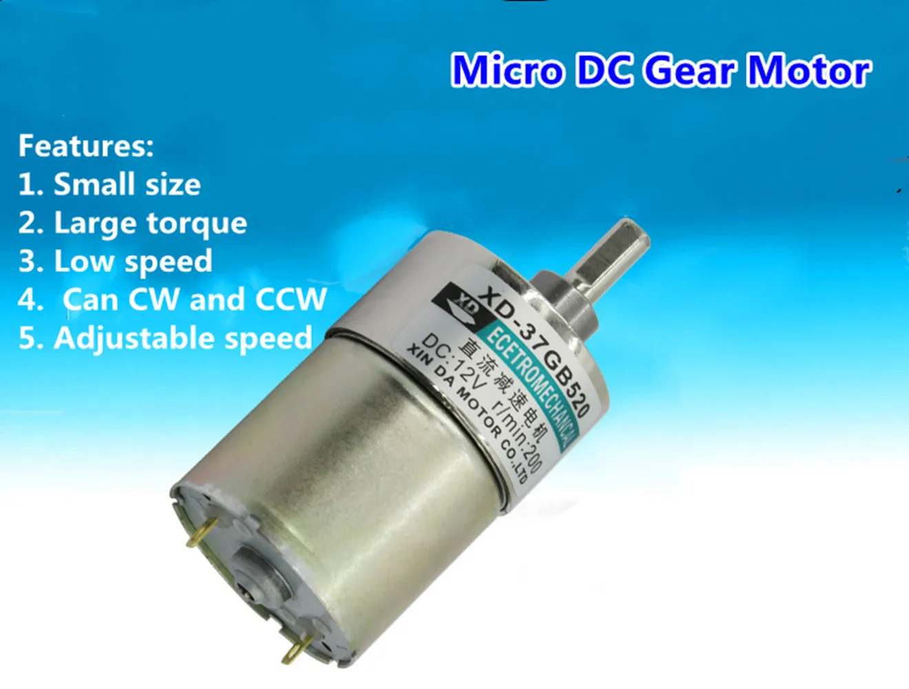 5-600RPM Metall Getriebemotor 37mm Mini 10W DC 12V/24V Gleichstrom Motor  37GB520