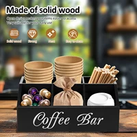 Wooden Coffee Rack Coffee Bar Organizer 5 Compartments Coffee Bar Accessories Vintage Coffee Storage Station Coffee Pods Holder 2