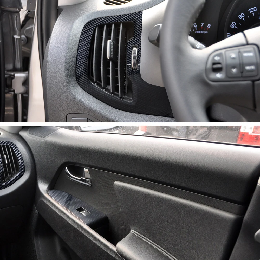 Kia Sportage R 2010-2016 용 탄소 섬유 자동차 필름 인테리어 스티커 센터 콘솔 기어 대시 보드 에어 도어 핸들 리프트 패널
