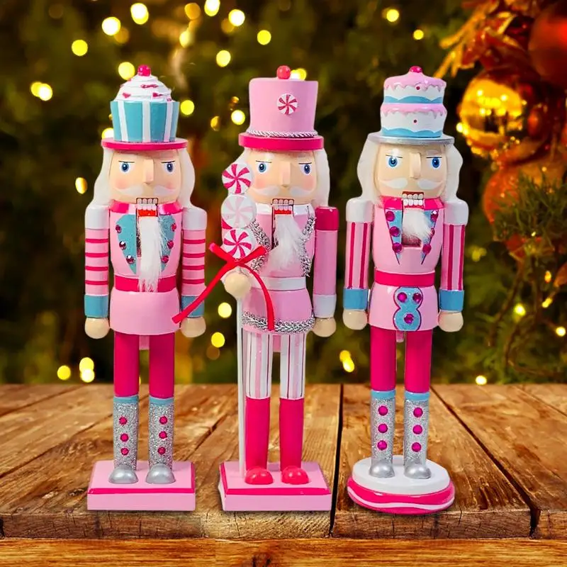 

Рождественский Декор для стола, розовый деревянный кукла, игрушка, украшение с мультяшной шапкой, праздничная Коллекционная Фигурка гайковера