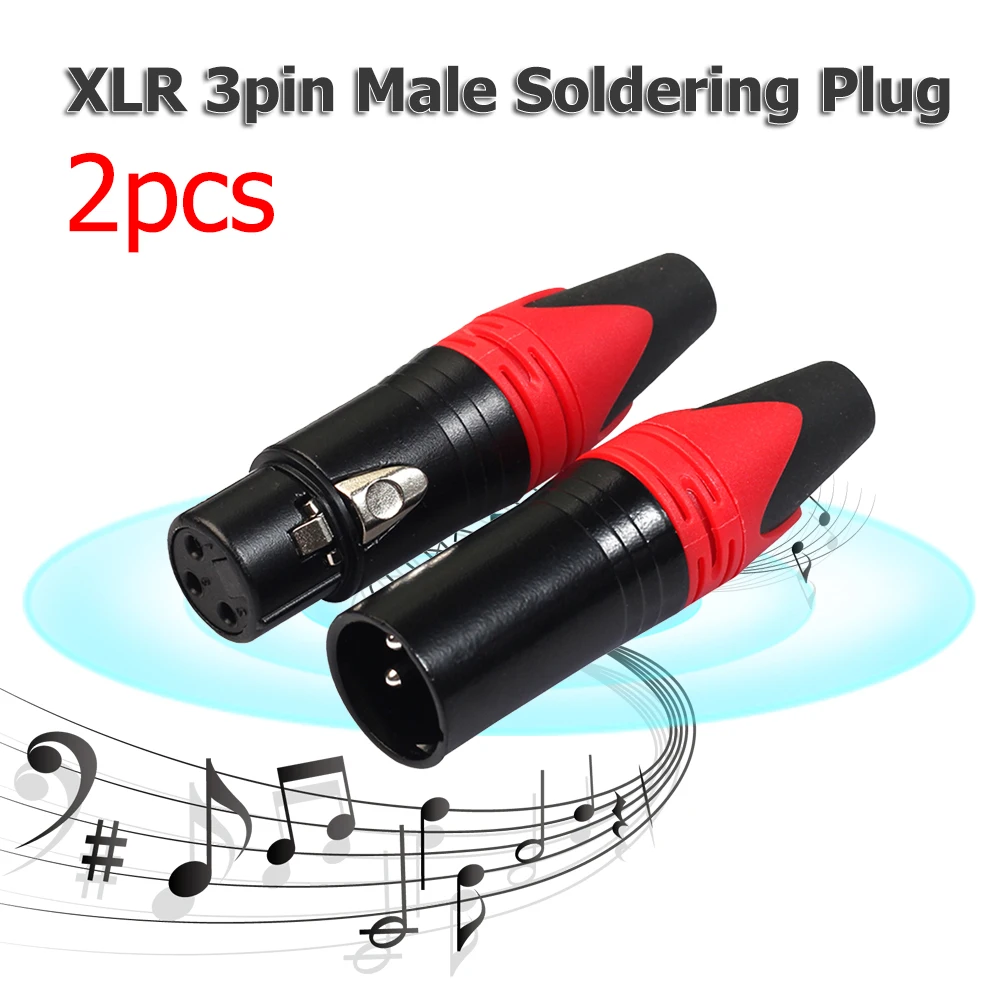 XLR 수 암 DIY 오디오 케이블 커넥터, 납땜 플러그 (빨간색), 1 쌍, 3 핀