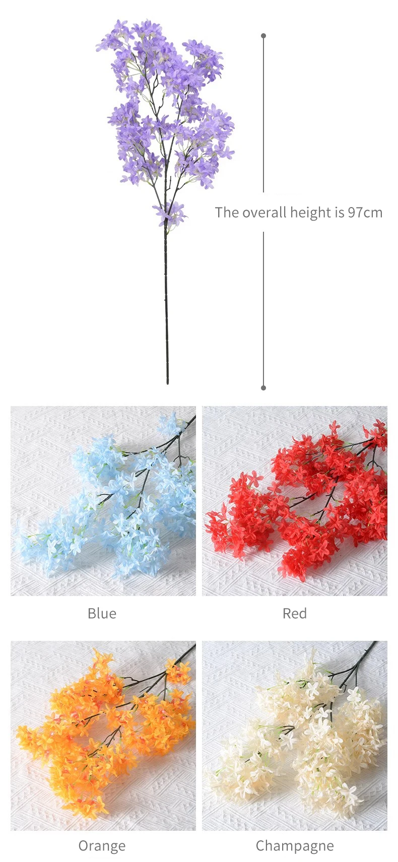 Description Picture 3 of itemArtificial Lilac Silk Cloth Home Hotel Ceiling Wedding Road Flower Arch Decoration Cross Long Branches Cherry Blossom