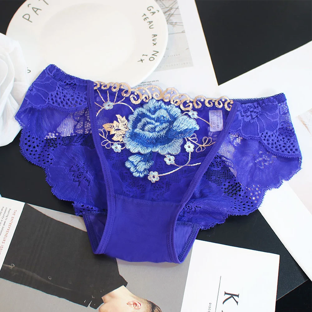 

Women Skin-Friendly Lace Briefs Female See Through Underwear Breathable Underpants Floral Jacquard Knicker Ladies Sheer Lingerie