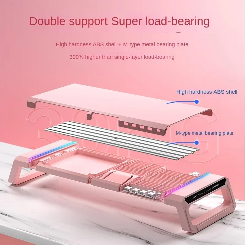 Hot Computer Monitor Stand with USB Pink Laptop Table with Drawer Multifunctional Tablet Stand for Girls Height Adjustable