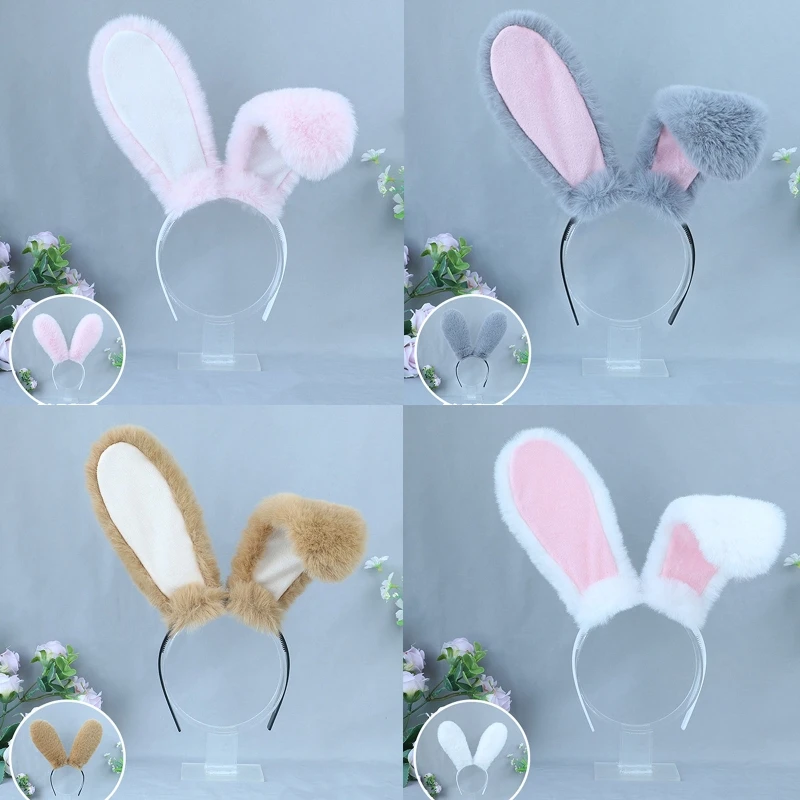 Nette Mädchen Plüsch Lange Kaninchen Ohren Haarband Weiblichen Anime Frauen Cartoon Plüsch Stirnband Halloween Party Cosplay Requisiten Täglichen Verschleiß – Detail 13